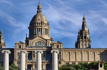 Fototapeta na wymiar The National Palace of Montjuïc Barcelona, ​​Spain, also known as Palau Nacional is a grand and beautiful building on Montjuïc Hill which currently houses the National Art Museum