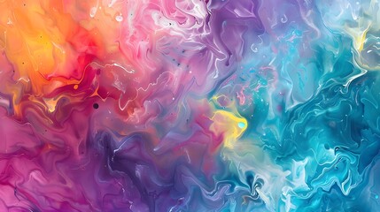 a world of multicolored fluid paint, where the canvas comes alive with a chaotic dance of hues,...