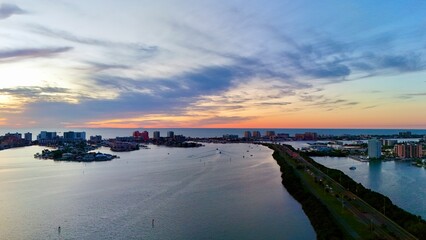 Drone photos sunset drive to Clearwater Beach, Florida
