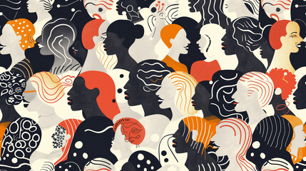 Colorful diverse people crowd abstract art seamless pattern. Multi-ethnic community, big cultural diversity group background illustration.