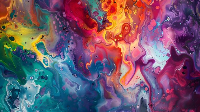 a world of multicolored fluid paint, where the canvas comes alive with a chaotic dance of hues, creating a stunning abstract background.
