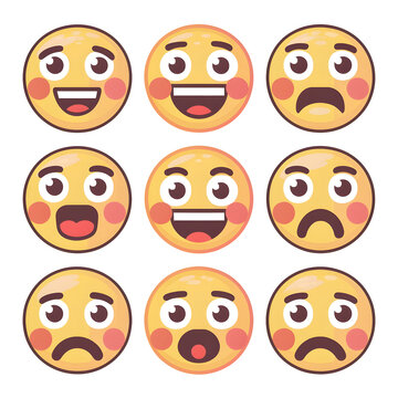 Emoji sticker set, Emoticon cartoon emojis symbols, ai generative