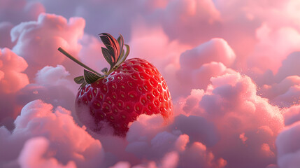  Strawberry on White Clouds in the Sky