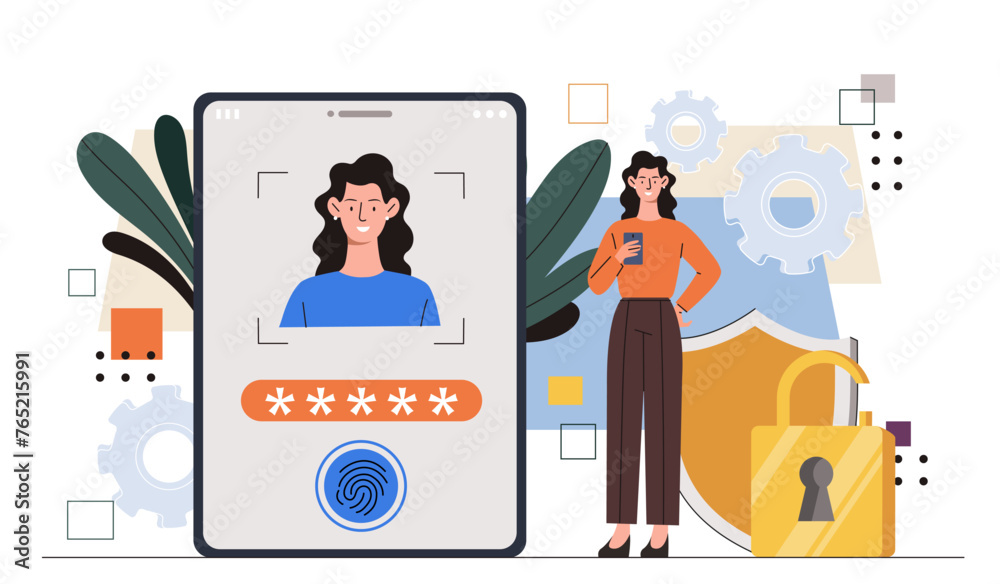Poster verification code concept. authorization and authentication. protection of personal data and informa