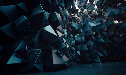 Abstract 3d render of modern interior with geometric polygonal decoration