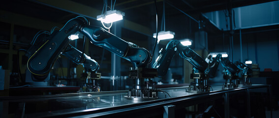 Fototapeta premium Robotic arms are working in factory