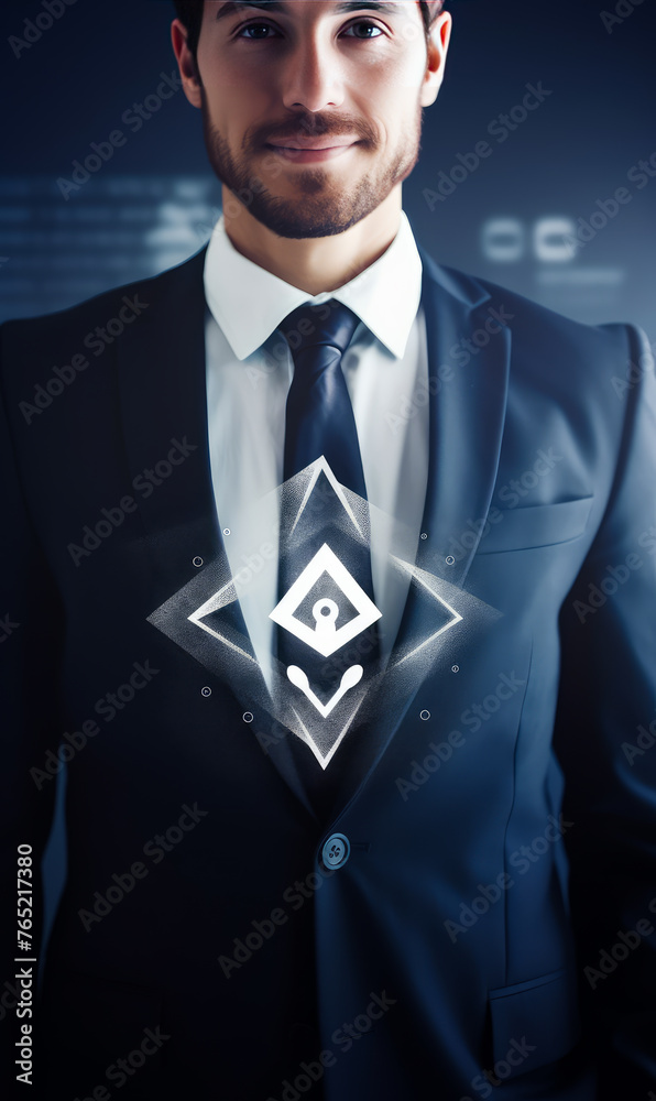 Wall mural Businessman with hologram and the word