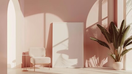 Frame mockup in contemporary minimalist room interior, 3D rendering, generative AI