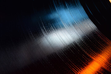Close-up shot of 12-inch LP vinyl record groove. - obrazy, fototapety, plakaty