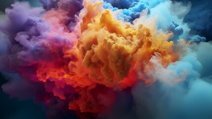 3d illustration of explosion with clouds and stars over dark sky background