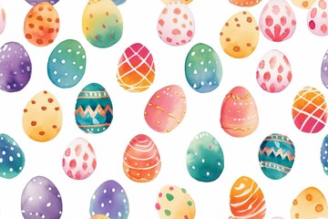 Fototapeta na wymiar Happy easter watercolor illustration. Multi-colored Easter eggs. Generated ai