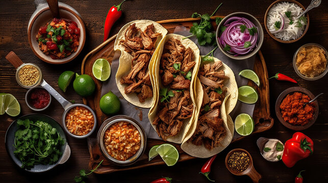 mexican tacos flat lay composition