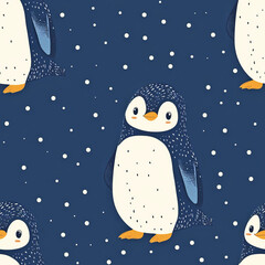 Seamless Penguin Pattern in blue white