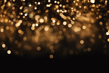 Abstract golden bokeh lights shimmering against a dark, out-of-focus background with a festive mood. Golden Bokeh Lights on Dark Background - obrazy, fototapety, plakaty