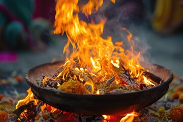 Sacred wood burning ritual symbolizes victory of good over evil