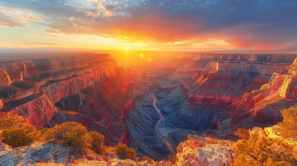 Atmosphere glowing as sun sets over iconic Grand Canyon - Powered by Adobe