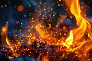 Foto op Aluminium Brandhout textuur Sparkling fire in Holi Holika Dahan Festival