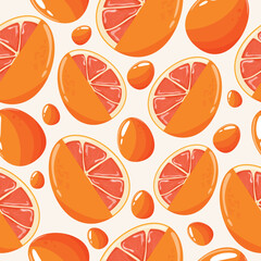 Easter seamless pattern with decorated eggs with juicy grapefruit and orange eggs for holiday poster, textile or packaging