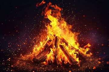 bonfire lit for the auspicious festival of lohri or Holi or Holika Dahan.
