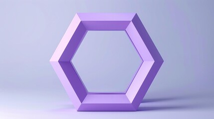 hexagonal purple shape on gray background, minimal geometric concept, 3D rendering