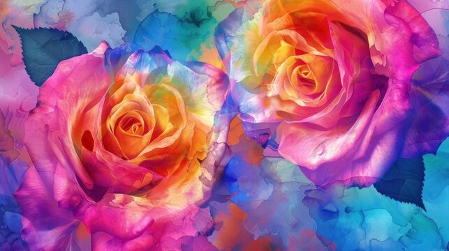 Photo of Colorful roses (Rainbow roses) Isolated Background