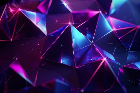 abstract background with purple and blue triangles, dark background Generative AI