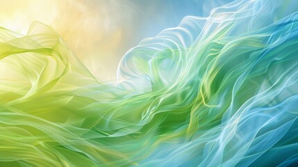 Surreal waves of green and blue creating a smooth silky backdrop. Abstract art of fluid green-blue waves resembling soft fabric. Flowing aquamarine patterns for a calming, serene visual experience.