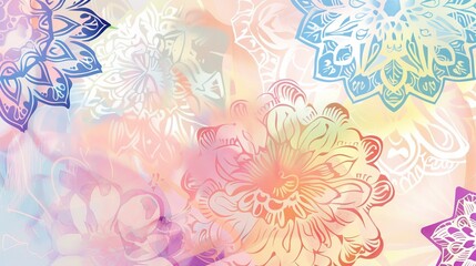 Colorful abstract pastel design with floral patterns. Whimsical abstract art with soft hues and floral motifs. Artistic background with a pastel palette and floral designs.