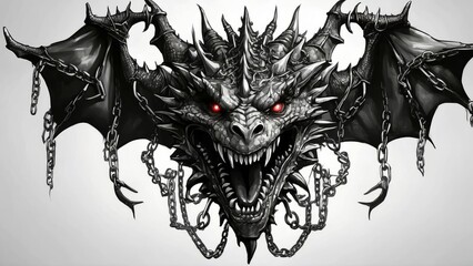 dragon head with chains for tattoo design illustration, clipart