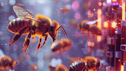Futuristic urban beekeeping, colony health sensors, automated honey collection, solid color background, 4k, ultra hd