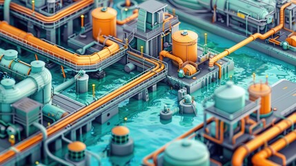 Smart city sewer system, pollution detection, automated cleaning, solid color background, 4k, ultra hd