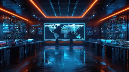 Cybersecurity war room, threat monitoring, global networks, solid color background, 4k, ultra hd - obrazy, fototapety, plakaty