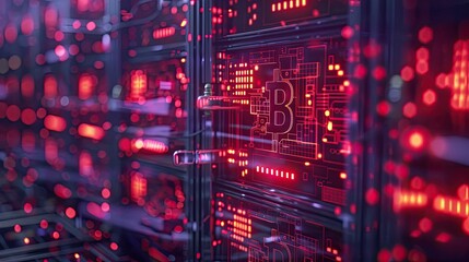Obraz premium Blockchain data farm, cryptographic servers, digital currency, solid color background, 4k, ultra hd