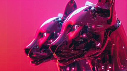 Cybernetic pet store, robotic dogs, AI cats, solid color background, 4k, ultra hd
