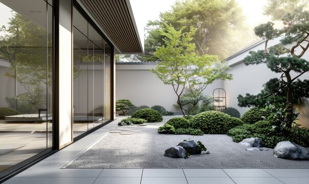 A minimalistic villa with very nice Japanese garden landscape