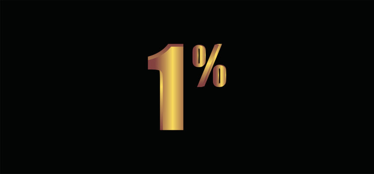 1 percent on black background, 3D gold isolated vector image