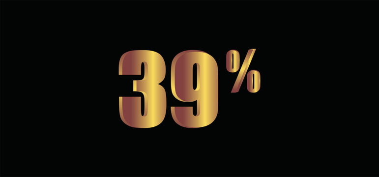 39 percent on black background, 3D gold isolated vector image