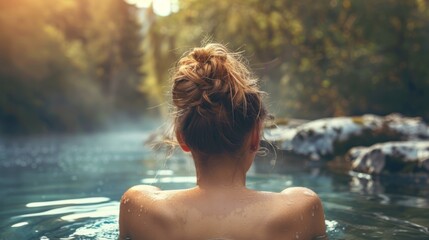 Fototapeta premium woman enjoying hot springs generative ai