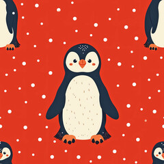Seamless Penguin Pattern in red
