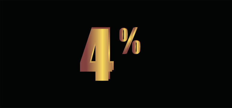 4 percent on black background, 3D gold isolated vector image