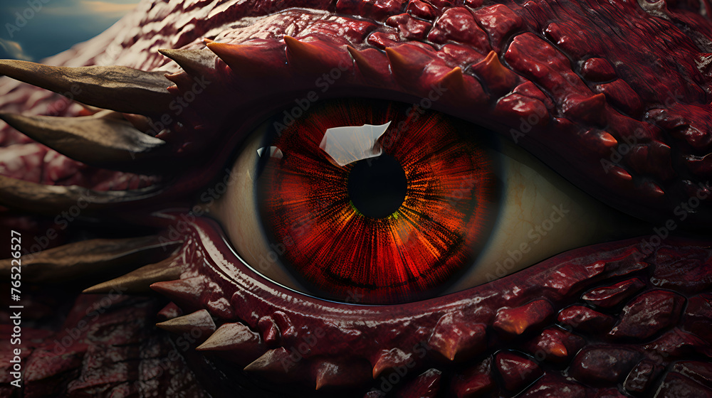 Wall mural red dragon eye close up. halloween concept. 3d rendering