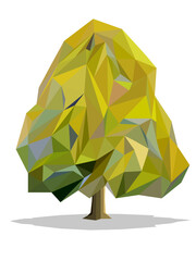 Abstract green tree polygon modelling icon with white background , nature autumn design concept