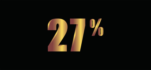 27 percent on black background, 3D gold isolated vector image