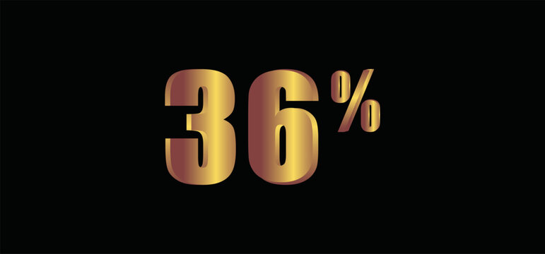 36 percent on black background, 3D gold isolated vector image