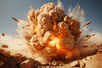 Explosion of nuclear bomb. 3D illustration with space for text