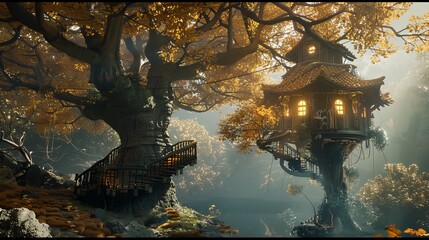 picture of the view of the house in the forest in autumn