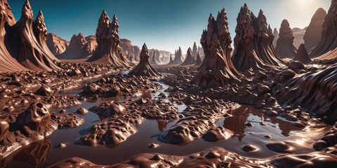  Rocky Chocolate Dream.  A  melted chocolate tumbles down weathered rocks, creating a surreal and...
