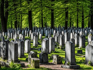 Naklejka premium Ki Illustration eines Friedhof mit vielen Grabsteinen