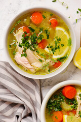 Chicken soup with lemon and rice.top veiw .style hugge