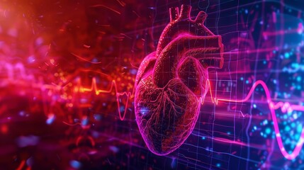 Arrhythmia irregular heartbeat medical illustration, atrial fibrillation condition visualization - obrazy, fototapety, plakaty